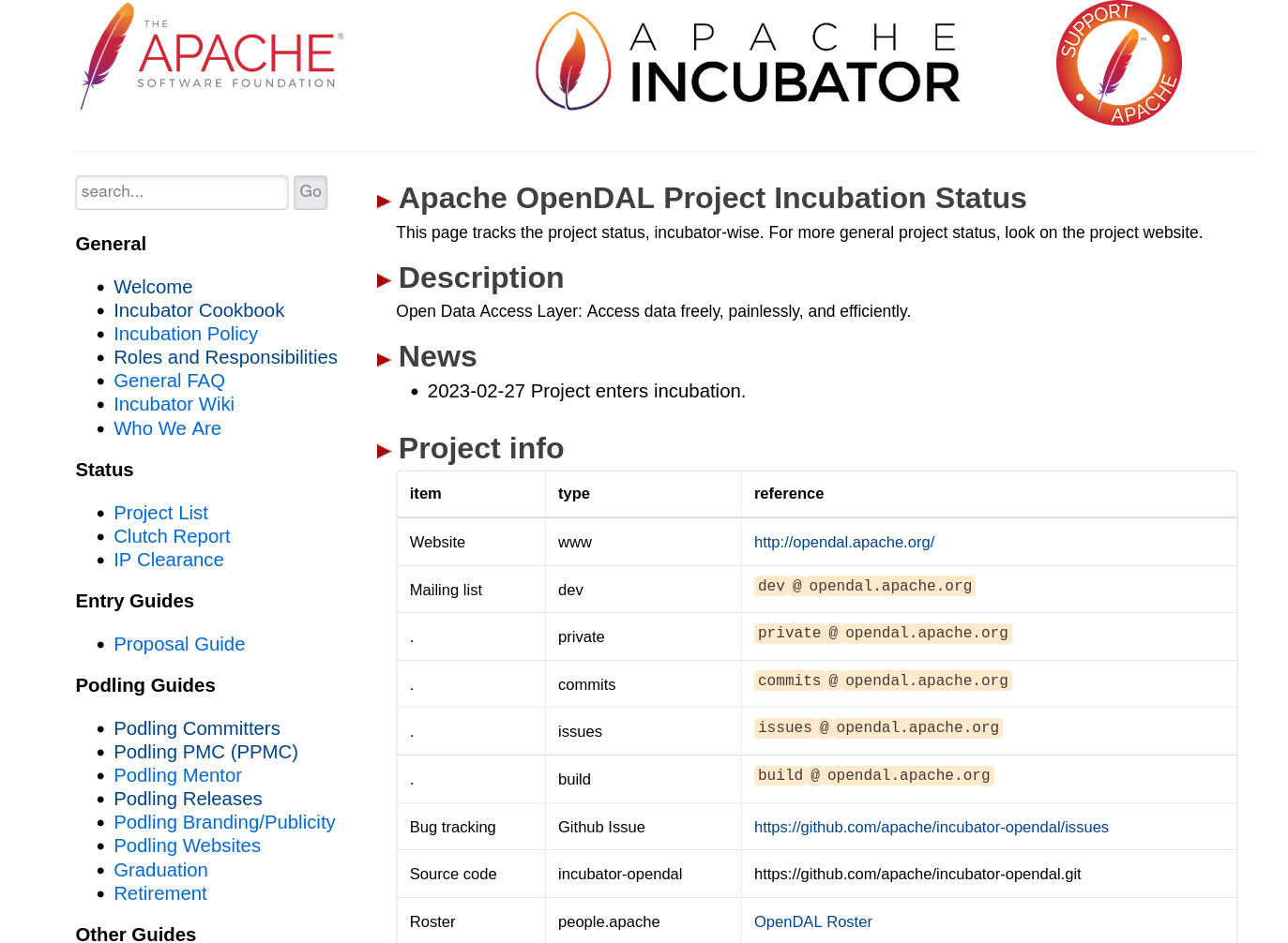 Apache OpenDAL Project Incubation Status - Apache Incubator